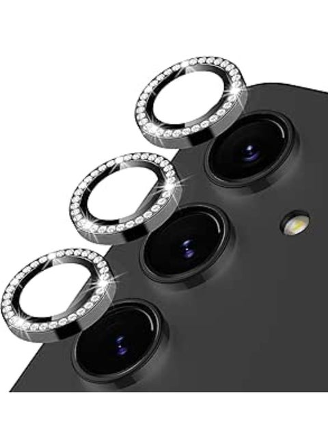 Luxury camera lens studded with rhinestones for Samsung A16 rhinestones, sparkling diamond crystal cover, durable black metal frame (black)