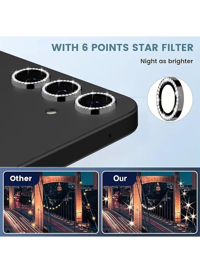 عدسة كاميرا فاخرة مرصعة بأحجار الراين لهاتف سامسونج A16، مع غطاء كريستالي ماسي لامع، وإطار معدني أسود متين (أسود) - Image 5