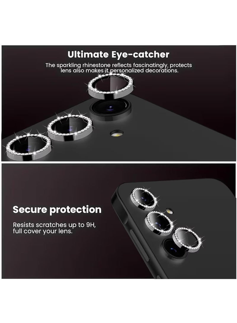 عدسة كاميرا فاخرة مرصعة بأحجار الراين لهاتف سامسونج A16، مع غطاء كريستالي ماسي لامع، وإطار معدني أسود متين (أسود) - Image 4