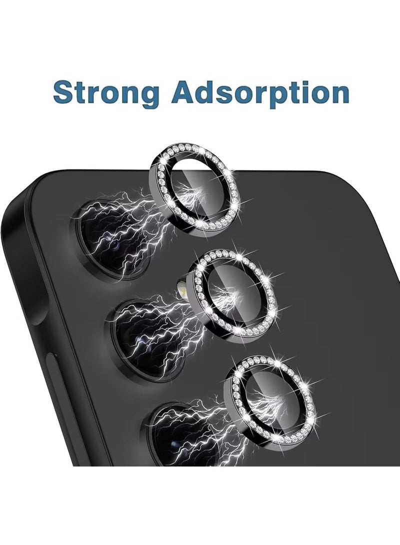 عدسة كاميرا فاخرة مرصعة بأحجار الراين لهاتف سامسونج A16، مع غطاء كريستالي ماسي لامع، وإطار معدني أسود متين (أسود) - Image 3