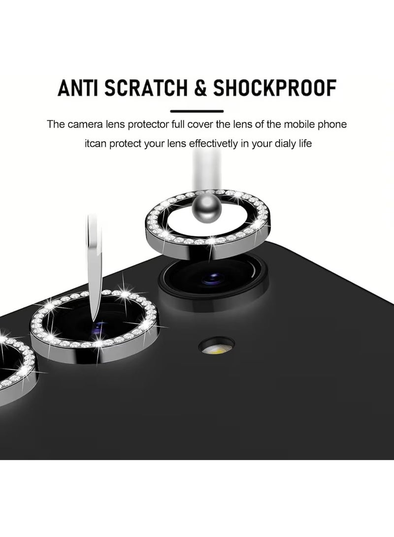 عدسة كاميرا فاخرة مرصعة بأحجار الراين لهاتف سامسونج A16، مع غطاء كريستالي ماسي لامع، وإطار معدني أسود متين (أسود) - Image 2