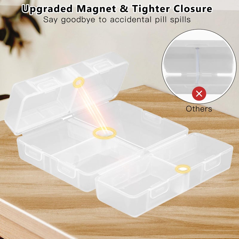 FYY Daily Pill Organizer, 7 Compartments Portable Pill Case Travel Pill Organizer,[Folding Design] Pill Box for Purse Pocket to Hold Vitamins,Cod Liver Oil,Supplements and Medication-Clear - Image 4