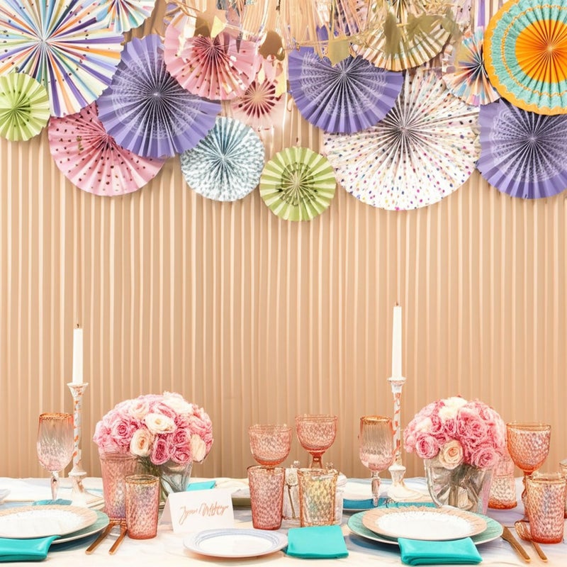 PapaKit Origami Wall Decoration Set (8 Assorted Round Paper Fans) Birthday Party Baby Shower Wedding Events Decor | Creative Art Design Pattern (Festive Colors with Mixed Patterns, 8 Piece Set) - Image 4