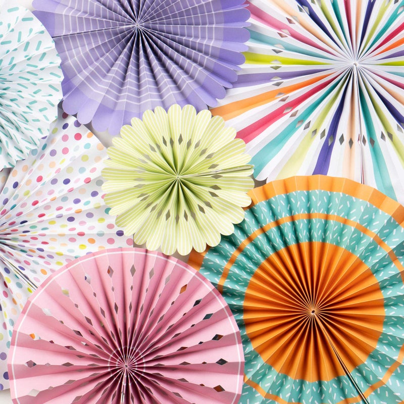 PapaKit Origami Wall Decoration Set (8 Assorted Round Paper Fans) Birthday Party Baby Shower Wedding Events Decor | Creative Art Design Pattern (Festive Colors with Mixed Patterns, 8 Piece Set) - Image 3