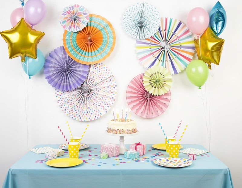 PapaKit Origami Wall Decoration Set (8 Assorted Round Paper Fans) Birthday Party Baby Shower Wedding Events Decor | Creative Art Design Pattern (Festive Colors with Mixed Patterns, 8 Piece Set) - Image 5