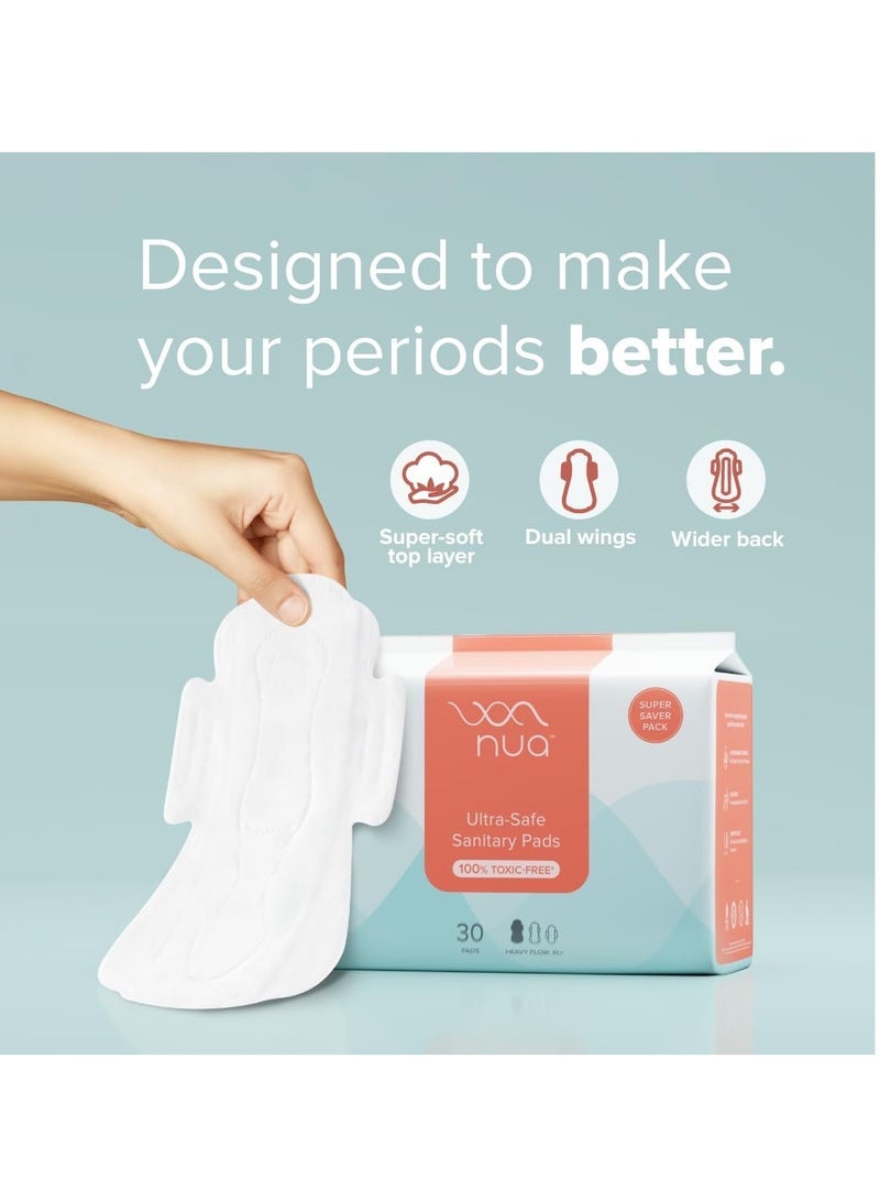 نوا فوط صحية فائقة الأمان للنساء | عبوة سوبر سيفر من 30 قطعة | XL+ امتصاص التدفق الثقيل | مانعة للتسرب وغير معطرة وخالية من السموم | لطيف على البشرة الحساسة | تنفس وخالي من الطفح الجلدي - Image 4