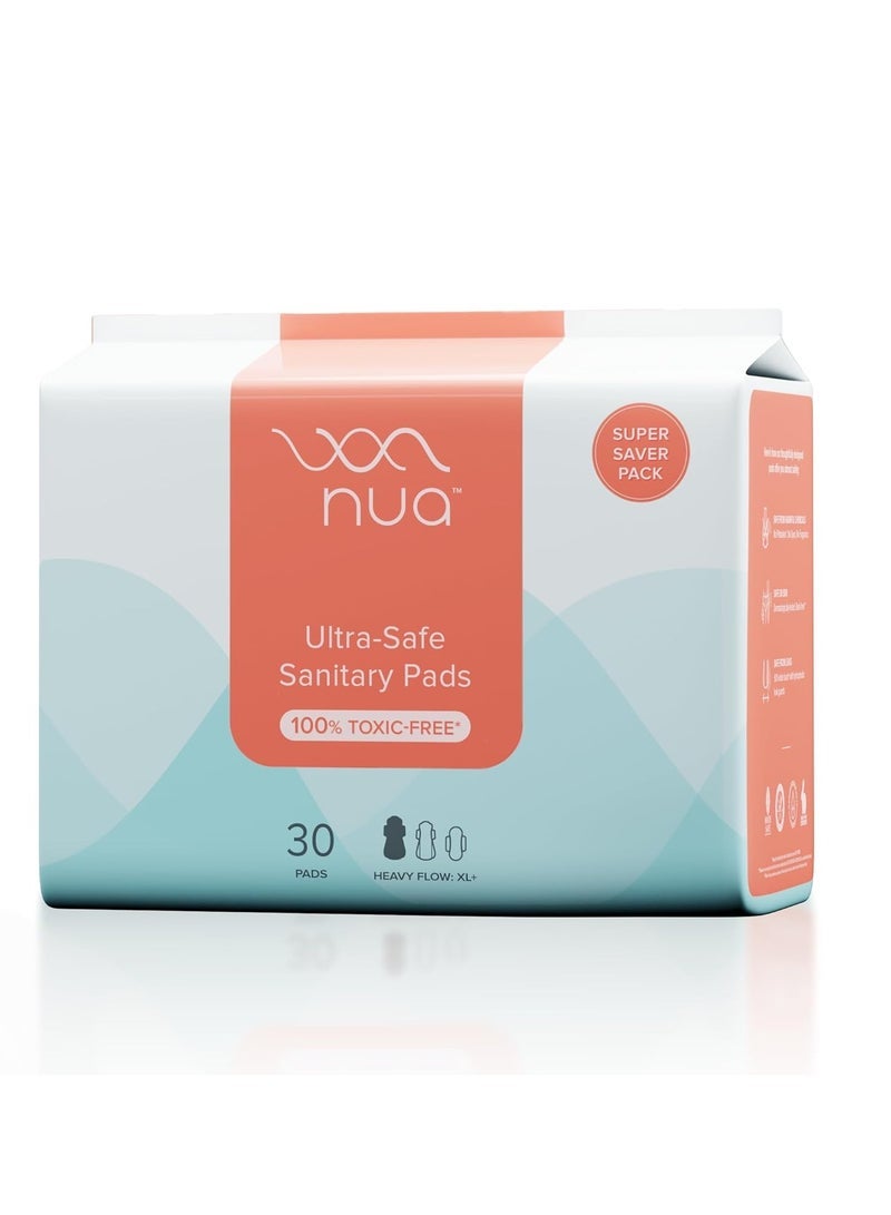 نوا فوط صحية فائقة الأمان للنساء | عبوة سوبر سيفر من 30 قطعة | XL+ امتصاص التدفق الثقيل | مانعة للتسرب وغير معطرة وخالية من السموم | لطيف على البشرة الحساسة | تنفس وخالي من الطفح الجلدي - Image 1