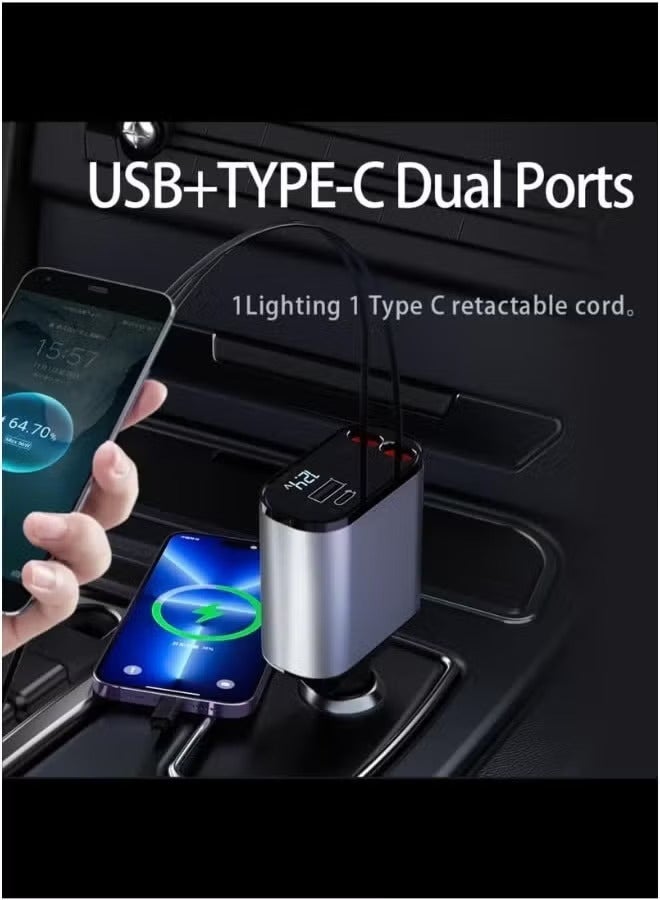 UMIXPRO Car Charger 66W Retractable 4 in 1 Fast Car Phone Charger with Retractable Cables & USB Compatible - Image 4