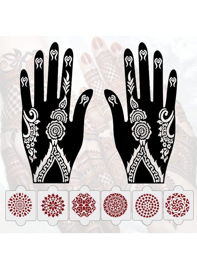 ivana's Pack Of 8 Pcs (2 Pcs Heena Stencil Tatto + 6 Pcs Laser Cut Pvc Reusable Heena Stencils), Heena Mehandi Sticker, Mehandi Stickers For Full Hand For Women, Girls And Kids, Easy To Apply, Niv-024 - Image 1