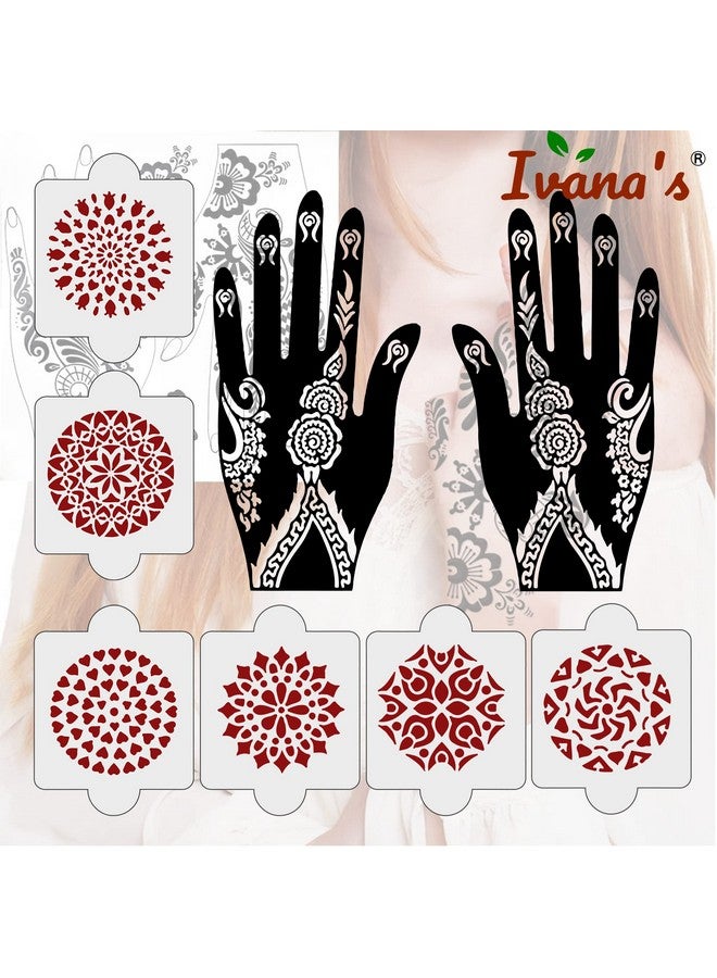 ivana's Pack Of 8 Pcs (2 Pcs Heena Stencil Tatto + 6 Pcs Laser Cut Pvc Reusable Heena Stencils), Heena Mehandi Sticker, Mehandi Stickers For Full Hand For Women, Girls And Kids, Easy To Apply, Niv-024 - Image 4
