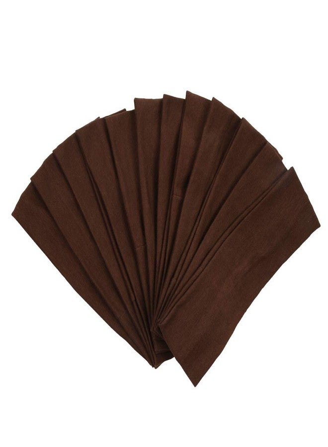 ICObuty Headbands Hairband Cotton Soft and Stretchy Elastic Solid Color 12 Pcs Per Lot (Coffee) Middle - Image 1