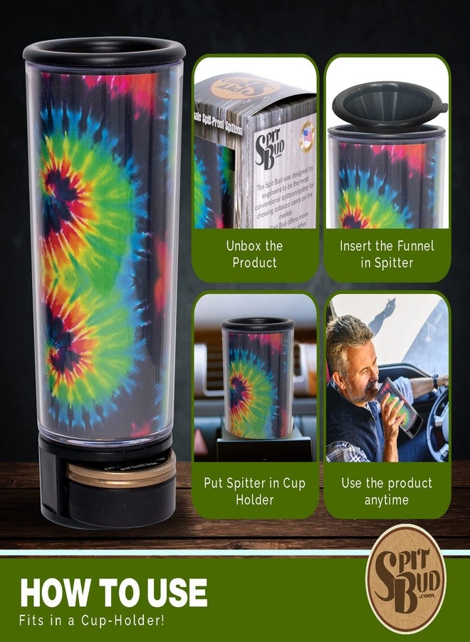 Spit Bud Tie Dye by Spit Bud - The Ultimate Spittoon for Chew - Portable Dip & Snuff Cup with Lid, Pop Tab, Spill-Proof Funnel, Can Cutter & Holder - Fit in Cup Holders - Holds 8oz - Made in USA - Image 4