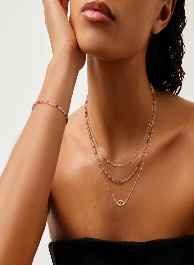 ميفيكو قلادة شوكر ذهبية من ميفيكو للنساء، مطلية بذهب عيار 18 قيراط، مصنوعة يدويًا، مرصعة بأحجار التورمالين الملونة، هدية مثالية لفصل الصيف. - Image 2