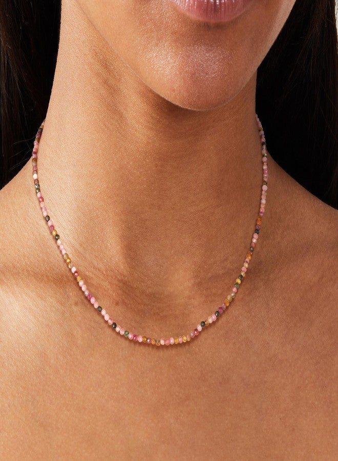 ميفيكو قلادة شوكر ذهبية من ميفيكو للنساء، مطلية بذهب عيار 18 قيراط، مصنوعة يدويًا، مرصعة بأحجار التورمالين الملونة، هدية مثالية لفصل الصيف. - Image 4