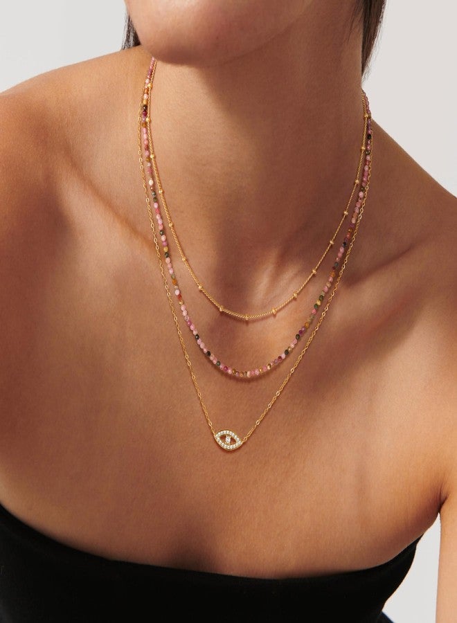 ميفيكو قلادة شوكر ذهبية من ميفيكو للنساء، مطلية بذهب عيار 18 قيراط، مصنوعة يدويًا، مرصعة بأحجار التورمالين الملونة، هدية مثالية لفصل الصيف. - Image 3