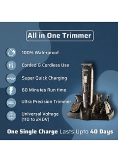 NOVA Ng 1151 All In One 100% Waterproof Corded N Cordless: 60 Minutes Runtime Grooming Kit For Men (Black)  - Image 2