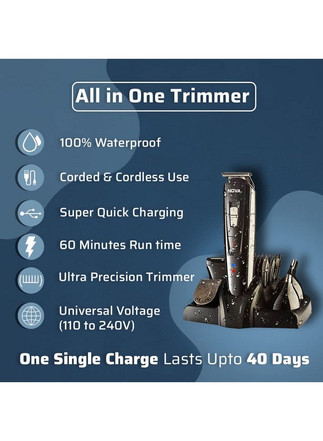 NOVA Ng 1151 All In One 100% Waterproof Corded N Cordless: 60 Minutes Runtime Grooming Kit For Men (Black) - Image 2