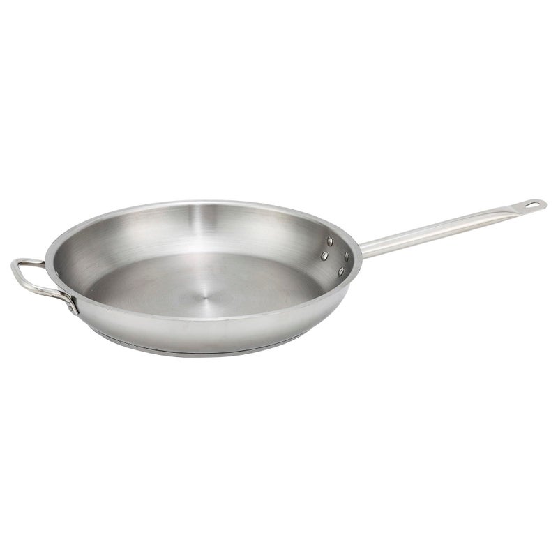 Winco CommercialGrade Stainless Steel Fry Pan with Helper Handle Natural Finish 14