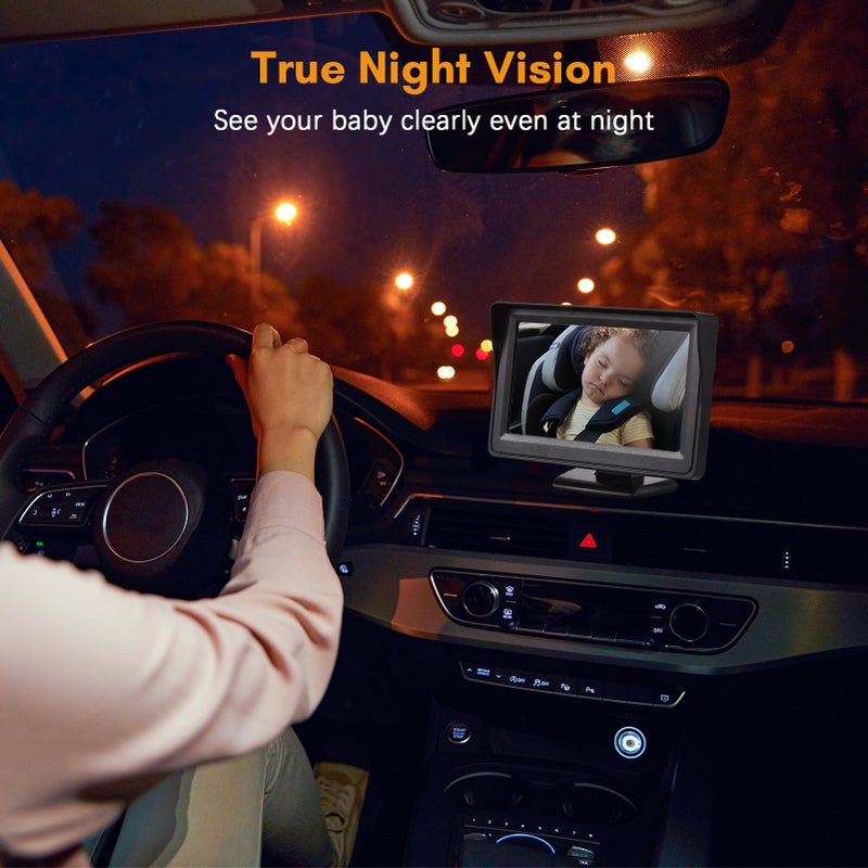 Baby Car Monitor 1080P Monitor Camera for Baby Rear Facing Seat 4.3 Inch Car Seat Mirror Display 150° Wide View Night Vision Baby Car Mirror Camera Easy Installation - Image 4