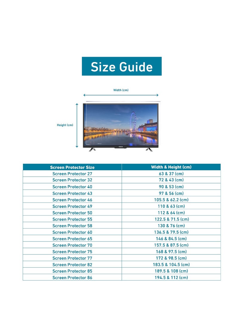 Sea Technology - 75 Inch Tv Screen Protector, Made of Solid Acrylic Material with a Thickness of 3 mm, Anti Blue light, Anti Scratches, Guard against Radiation, Compatible with all Types of Tv screens - Image 1