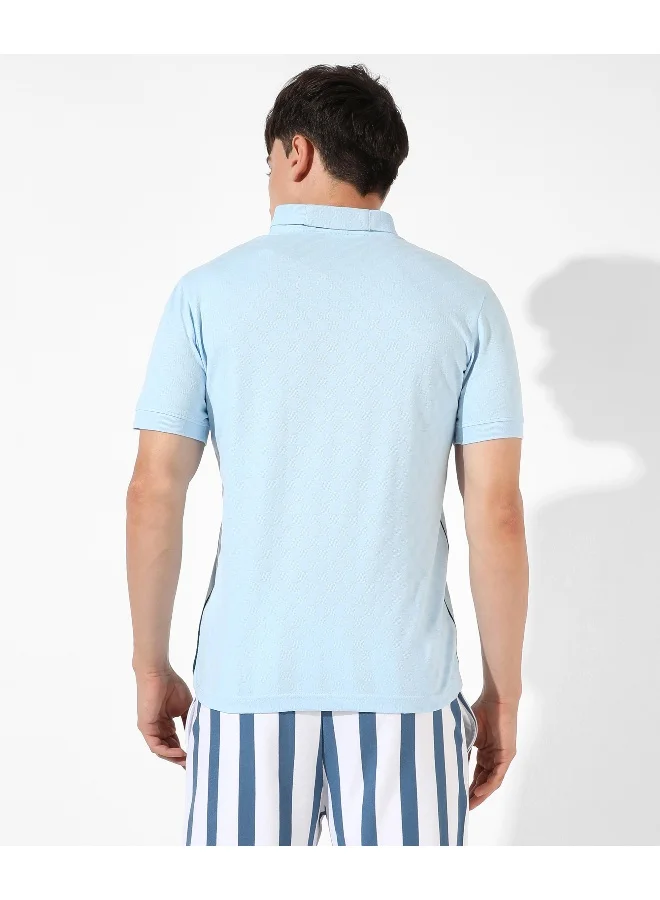 Campus Sutra Men's Light Blue Textured Regular Fit Casual T-Shirt