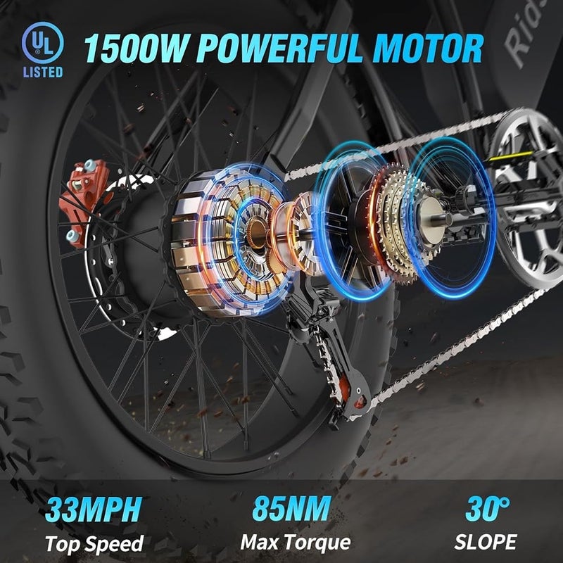 Bopzin Electric Bike for Adults, 𝟭𝟬𝟬𝟬/𝟭𝟮𝟬𝟬/𝟭𝟱𝟬𝟬/𝟮𝟬𝟬𝟬𝗪,25/30/35MPH Dirt Bike, 48V 15/20AH,52V 40AH Removable Battery, Max 50-180Miles Motorcycle, 20" Fat Tire Ebike, 7-Speed & UL Bicicleta - Image 3