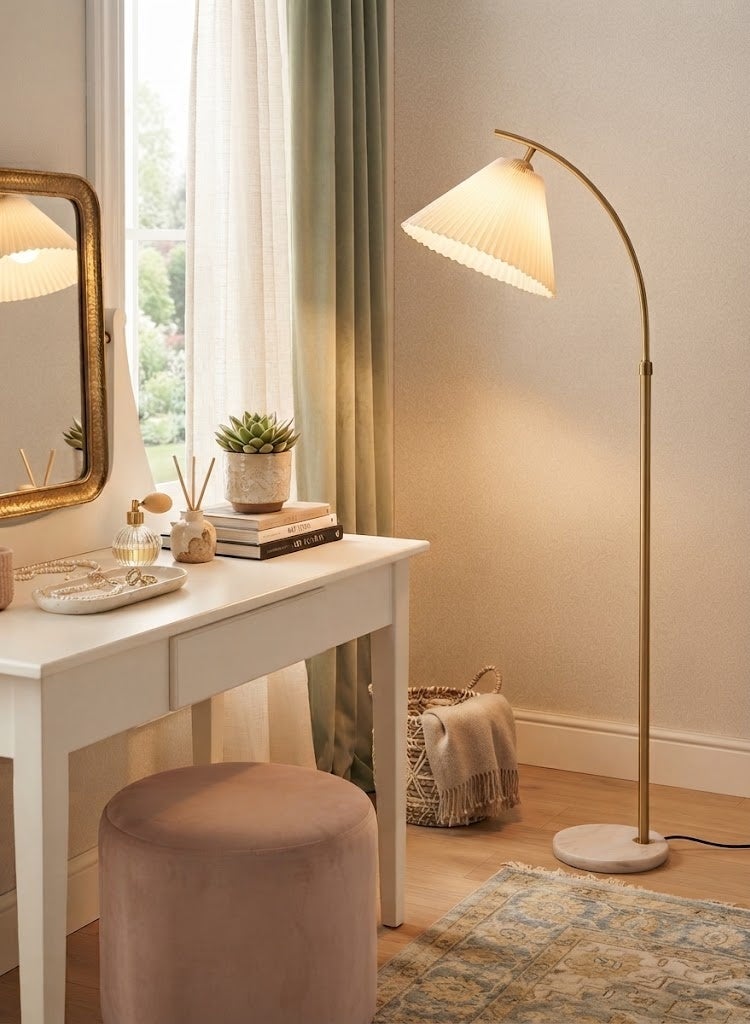 Glanfen 3 Colors Nordic Creative LED Floor Lamp Modern 12W Standing Lamp With Thickened Fabric Lampshade for Living Room Bedroom 26x26x165 cm Gold - Image 2
