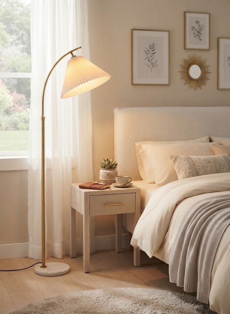 Glanfen 3 Colors Nordic Creative LED Floor Lamp Modern 12W Standing Lamp With Thickened Fabric Lampshade for Living Room Bedroom 26x26x165 cm Gold - Image 3