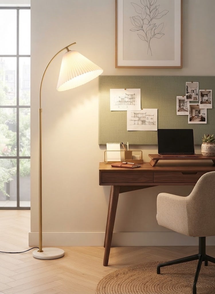 Glanfen 3 Colors Nordic Creative LED Floor Lamp Modern 12W Standing Lamp With Thickened Fabric Lampshade for Living Room Bedroom 26x26x165 cm Gold - Image 4