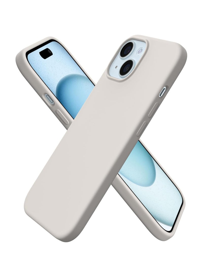 جراب سيليكون سائل فاخر لهاتف iPhone 15 Plus، تصميم نحيف، ملمس ناعم مع بطانة من الألياف الدقيقة وحماية معززة للكاميرا - متين ومقاوم لبصمات الأصابع | رمادي
