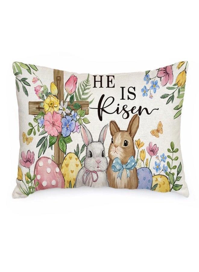 AACORS Easter Pillow Cover 12x20 Inch Cross Bunny Eggs Floral Decorative Pillow Case Holiday Party Decorations for Home Sofa Couch AA694-12 - Image 1