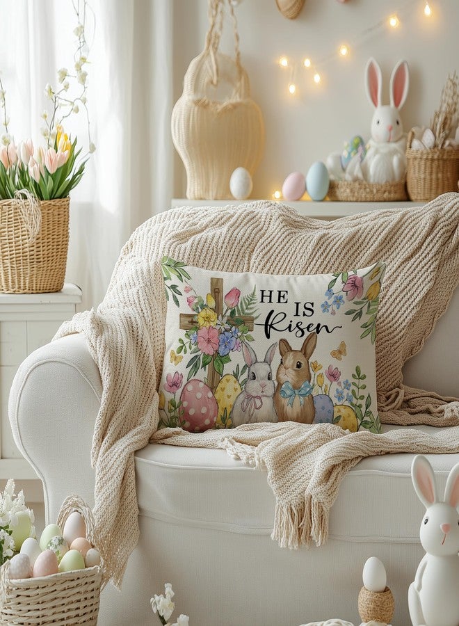 AACORS Easter Pillow Cover 12x20 Inch Cross Bunny Eggs Floral Decorative Pillow Case Holiday Party Decorations for Home Sofa Couch AA694-12 - Image 2