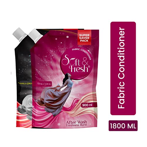 Soft & Fresh combo Pack of Pink Coral & Vanilla Dreams 2X900ml, best Fabric Conditioner softener increase Freshness and softness 900ml refill pouch Pack of 2 - Image 2