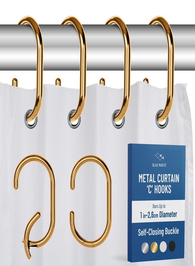 Blau Marité 12 Metal Shower Curtain Hooks, Rust-Proof Decorative C-Shaped Curtain Hooks for Bathroom, Golden Shower Curtain Rings, Fits Rods Up to 1 Inch (C, Gold) - Image 1