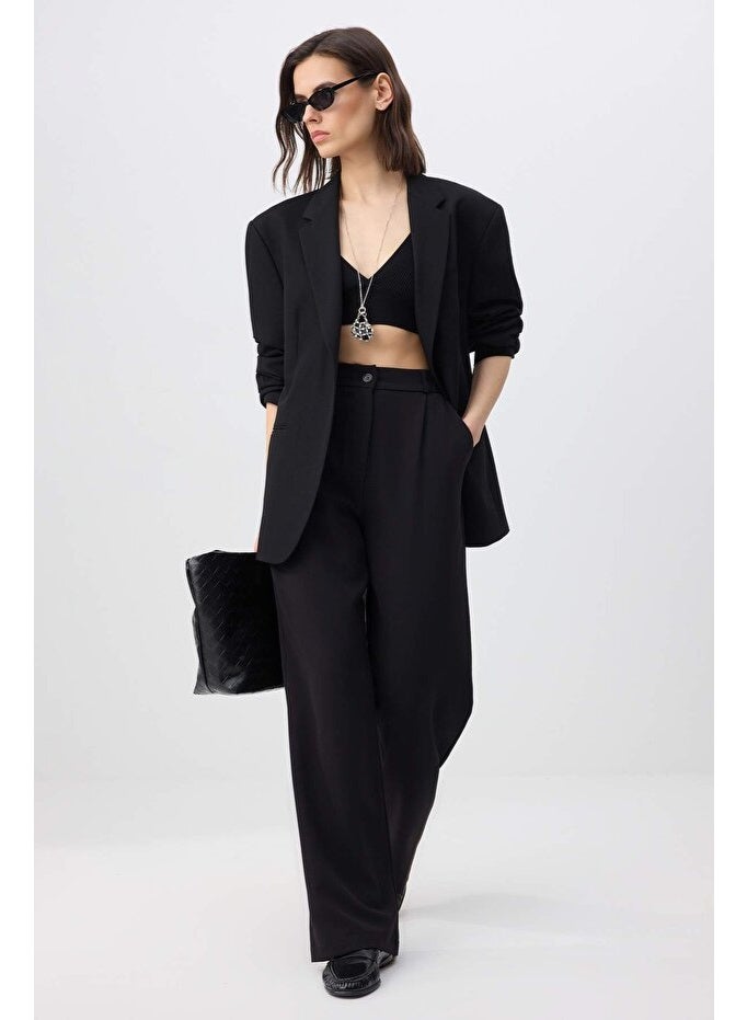 ARCO STORE Black High-Waist Wide Leg / Wide-Leg Pleated Woven Fabric Trousers - Image 1