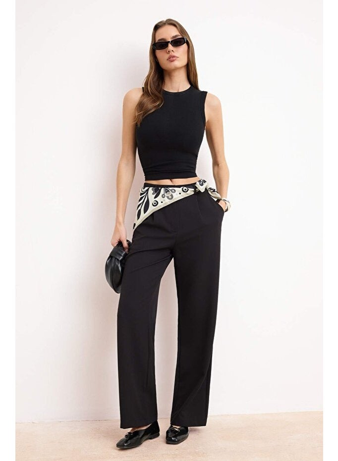 ARCO STORE Black High-Waist Wide Leg / Wide-Leg Pleated Woven Fabric Trousers - Image 2