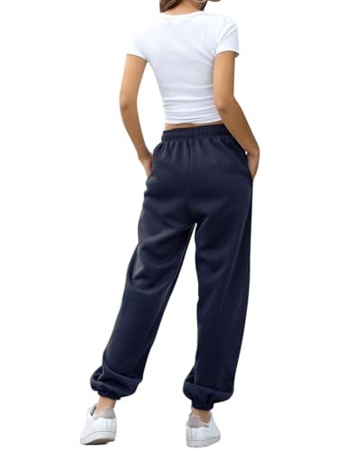 HeSaYep Women's High Waisted Sweatpants Workout Active Joggers Pants Baggy Lounge Bottoms,Navy Blue Small - Image 2