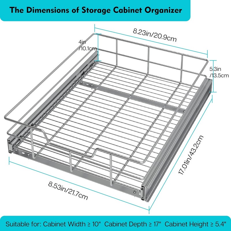 STORKING Pull Out Cabinet Organizer 9" W X 17" D, Slide Out Drawers For Kitchen Organizers and Storage, Pull Out Drawers For Cabinets Capacity Heavy Duty Caddy, Cabinet Shelves Chrome-Plated, Bathroom Pantry - Image 2