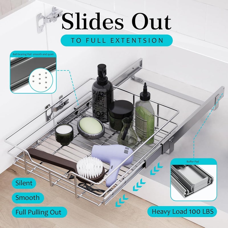 STORKING Pull Out Cabinet Organizer 9" W X 17" D, Slide Out Drawers For Kitchen Organizers and Storage, Pull Out Drawers For Cabinets Capacity Heavy Duty Caddy, Cabinet Shelves Chrome-Plated, Bathroom Pantry - Image 3