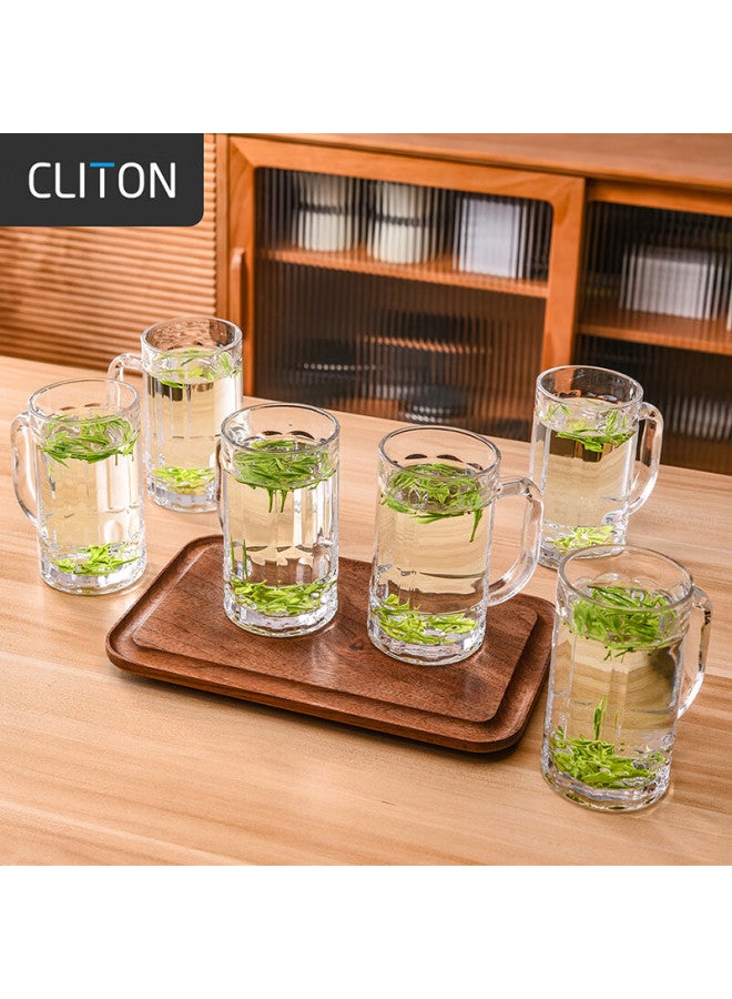 Cliton Glass Water Cups And Tea Cups With Handles, Beer Mugs, Soda Cups, Juice Cups, Beverage Cups, Set Of 6 - Image 1