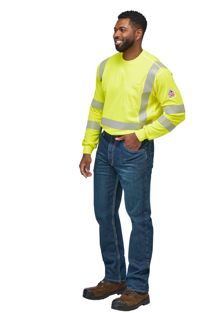 Bulwark FR Bulwark Men's Size Lightweight FR Hi-Visibility Long Sleeve T-Shirt, Yellow/Green, 2X-Large/Tall - Image 4