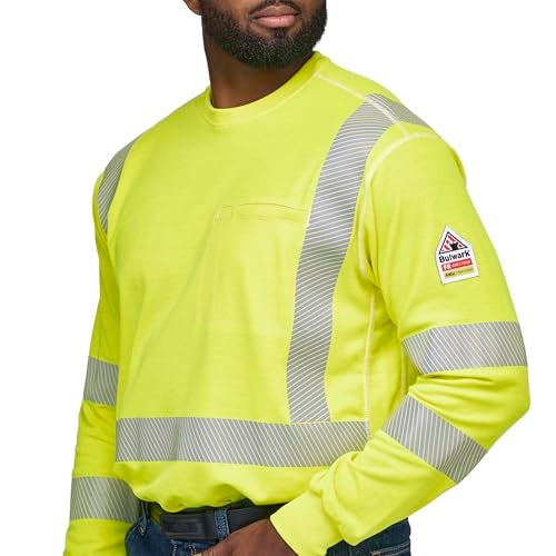 Bulwark FR Bulwark Men's Size Lightweight FR Hi-Visibility Long Sleeve T-Shirt, Yellow/Green, 2X-Large/Tall - Image 5