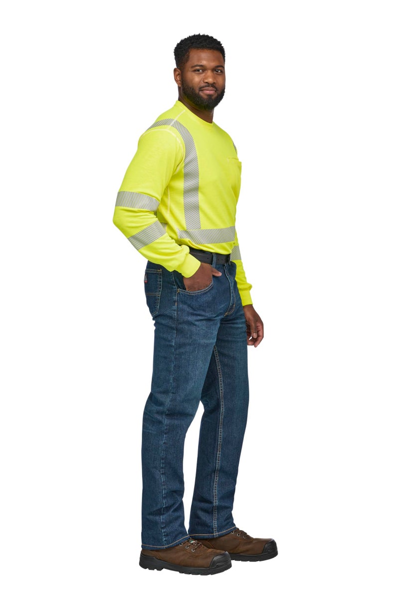 Bulwark FR Bulwark Men's Size Lightweight FR Hi-Visibility Long Sleeve T-Shirt, Yellow/Green, 2X-Large/Tall - Image 3