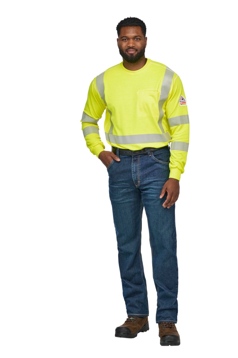 Bulwark FR Bulwark Men's Size Lightweight FR Hi-Visibility Long Sleeve T-Shirt, Yellow/Green, 2X-Large/Tall - Image 1