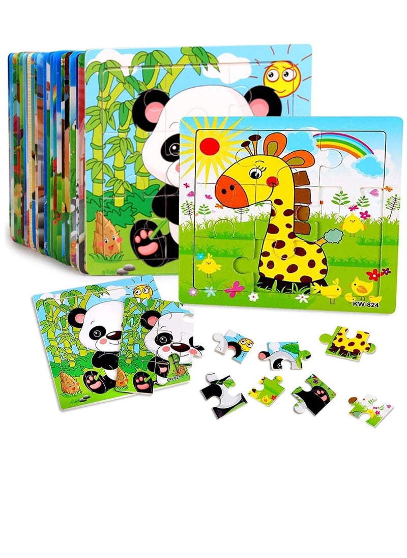 Soofam - 12 Piece Preschool Educational and Learning Animal Jigsaw Puzzle Toy Gift Set Toddler Puzzles Party Favors for Girls and Boys(Portable Travel Puzzles) - Image 1