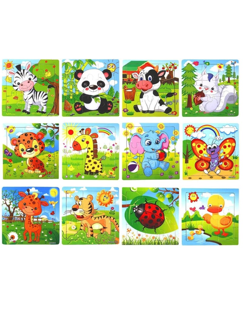 Soofam - 12 Piece Preschool Educational and Learning Animal Jigsaw Puzzle Toy Gift Set Toddler Puzzles Party Favors for Girls and Boys(Portable Travel Puzzles) - Image 1