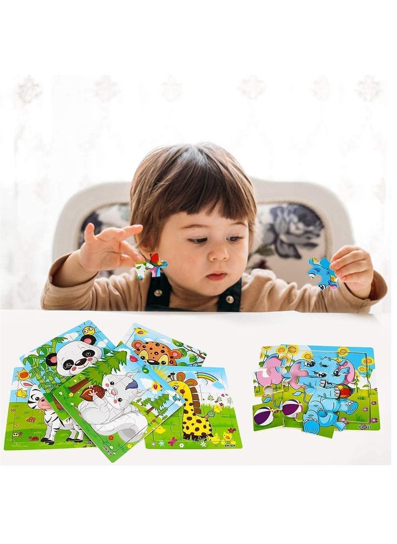 Soofam - 12 Piece Preschool Educational and Learning Animal Jigsaw Puzzle Toy Gift Set Toddler Puzzles Party Favors for Girls and Boys(Portable Travel Puzzles) - Image 1