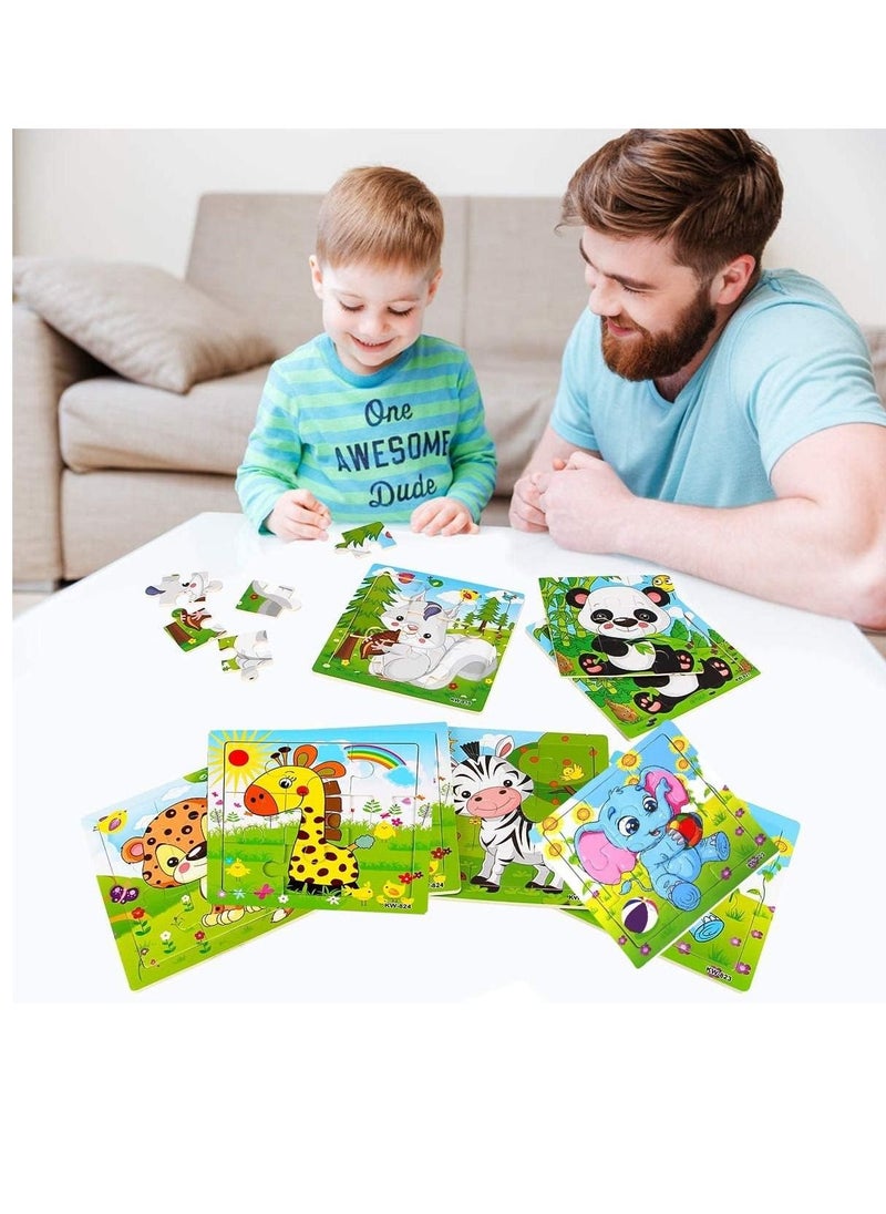 Soofam - 12 Piece Preschool Educational and Learning Animal Jigsaw Puzzle Toy Gift Set Toddler Puzzles Party Favors for Girls and Boys(Portable Travel Puzzles) - Image 1