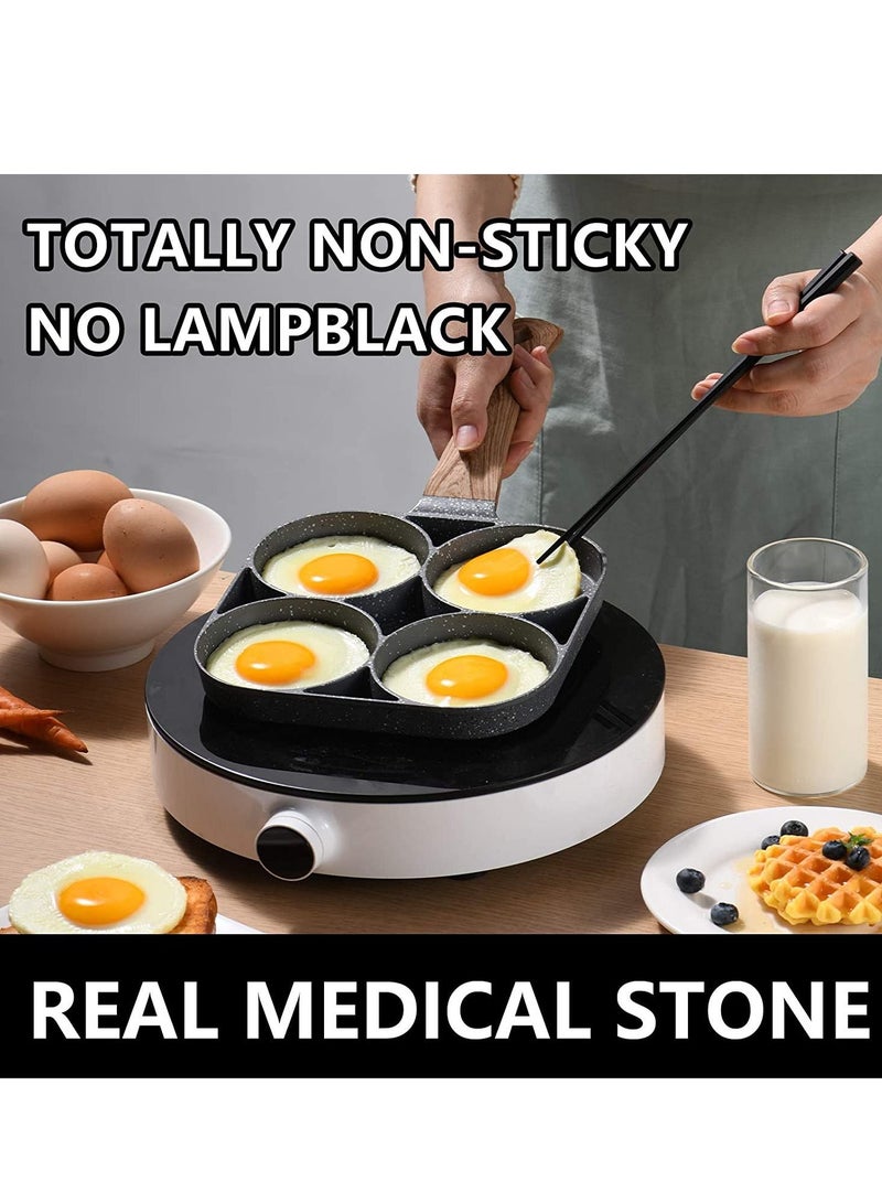 مقلاة بيض بأربع أكواب، مصنوعة من حجر طبي غير لاصق، متوافقة مع جميع مصادر الحرارة (بيض 3 بوصات) - Image 3