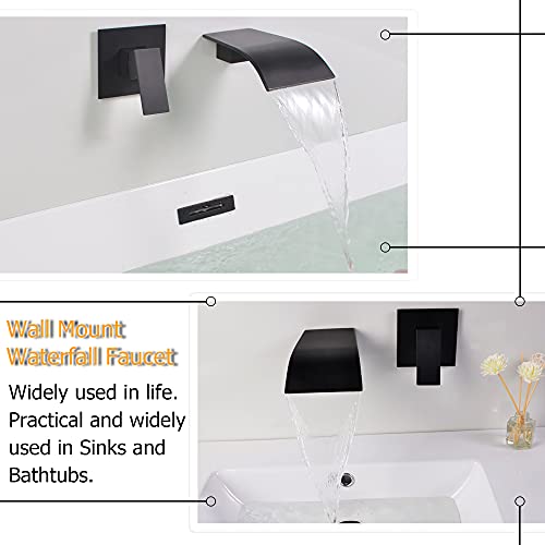 KAPHOME Matte Black Waterfall Faucet Wall Mount,Brass Bathroom Waterfall Tub Faucet,Wall Mounted Bathtub Filler Tap,KHBPB01U - Image 2